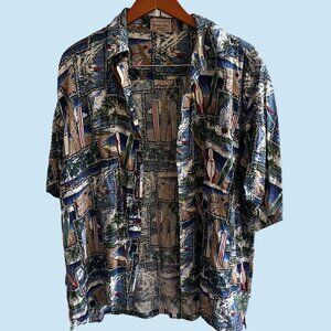 Aloha Hut Shirt Mens XL Hawiian‎ Luau Beach Surfboard Summer Time All Over Print